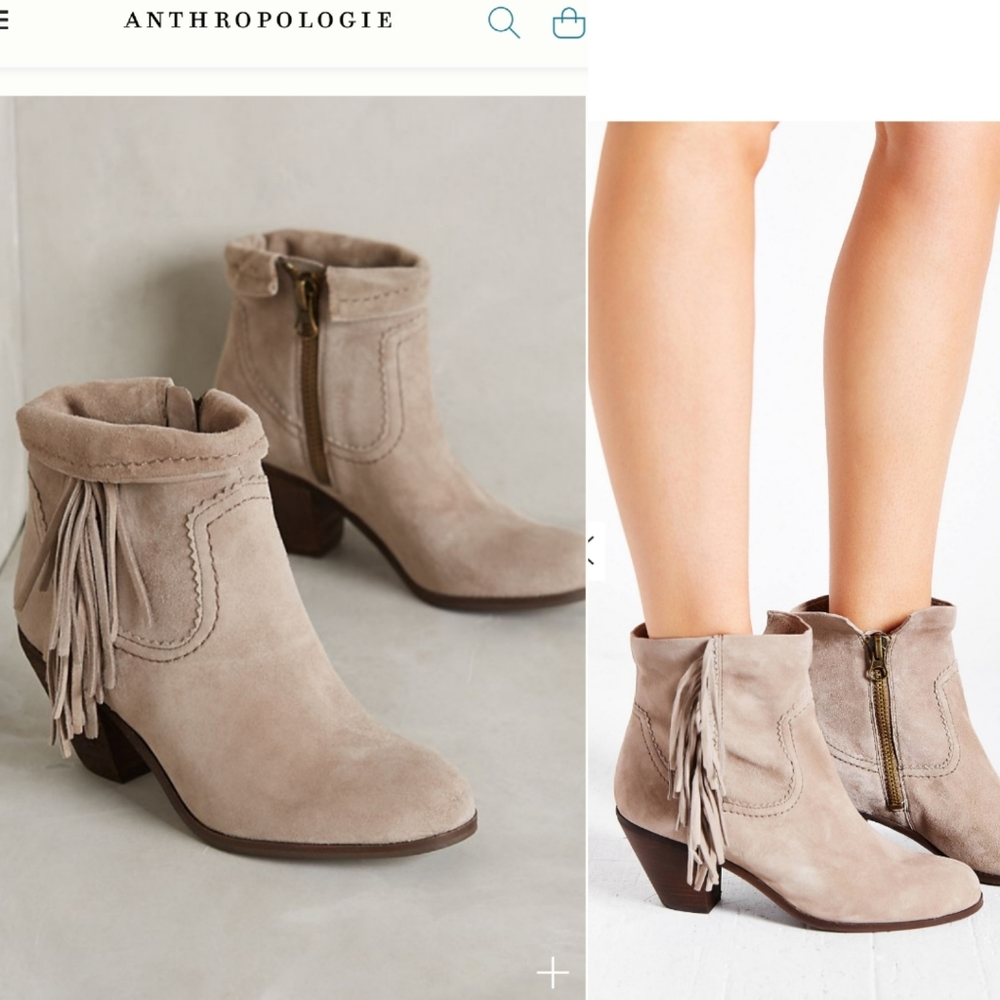Sam Edelman Taupe Suede Fringe Ankle Booties